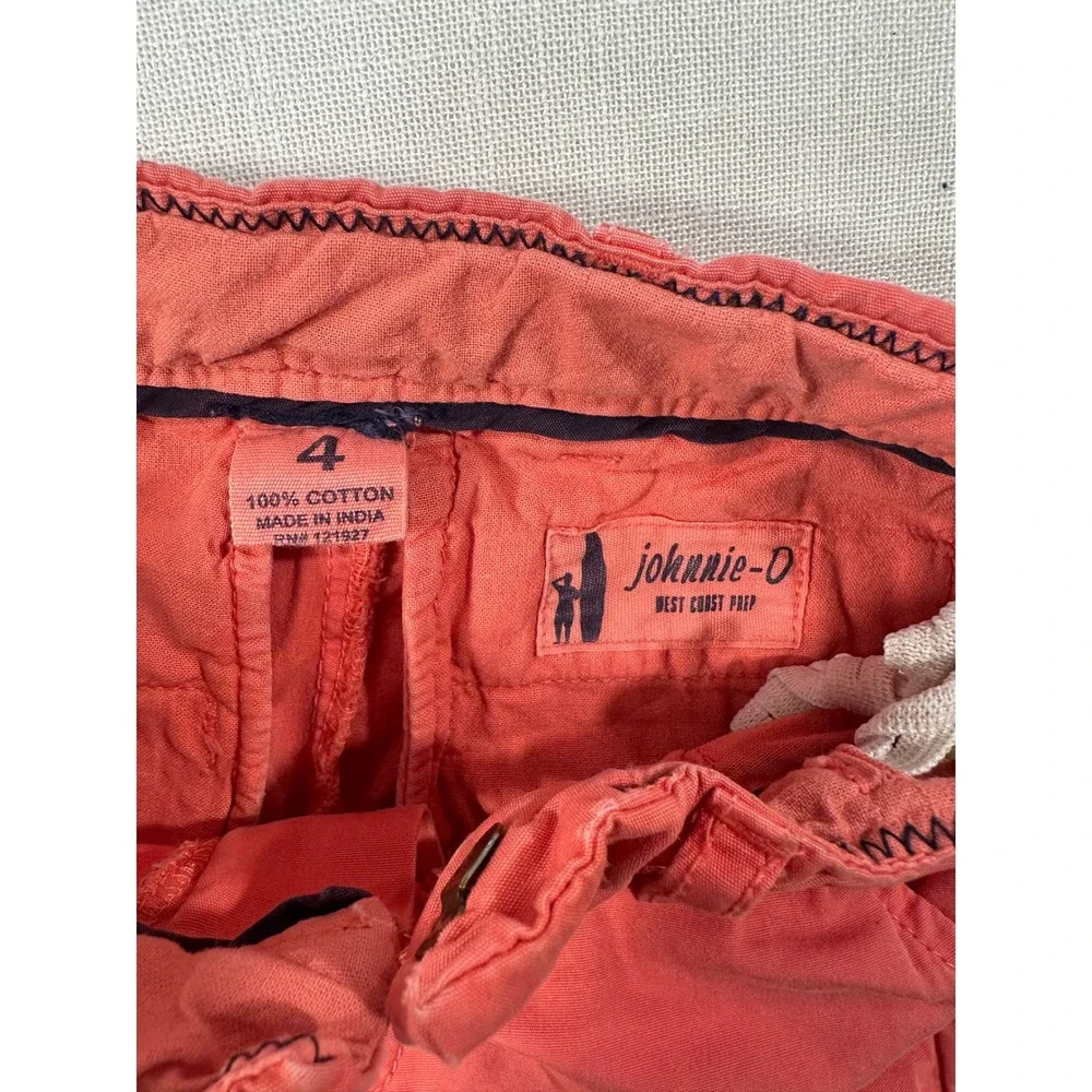 Johnnie-O Boys Coral Red Chino Shorts Size 4 West Coast Prep Cotton Adjustable‎